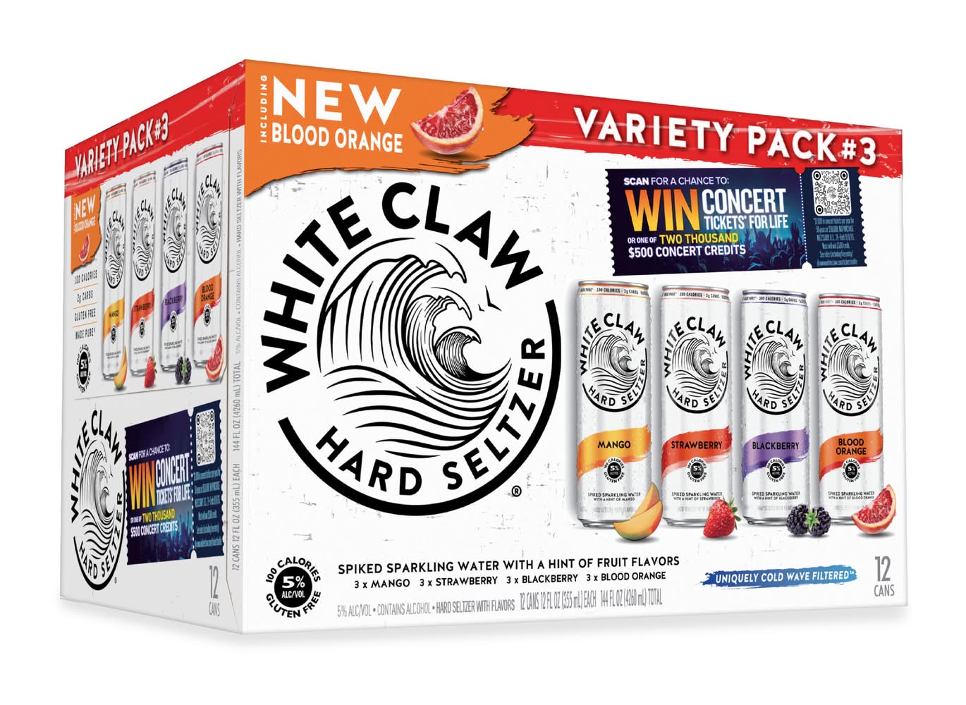 White Claw Hard Seltzer Variety pack, Strawberry-Mango-Blackberry-Ruby Grapefruit (12 x 12 fl oz)