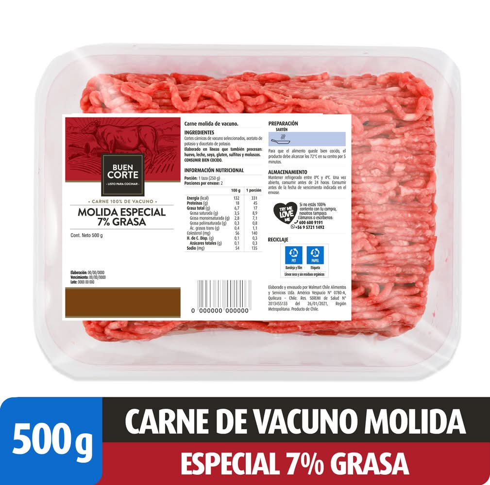 Buen Corte · Carne molida de vacuno especial 7 % grasa (500 g)