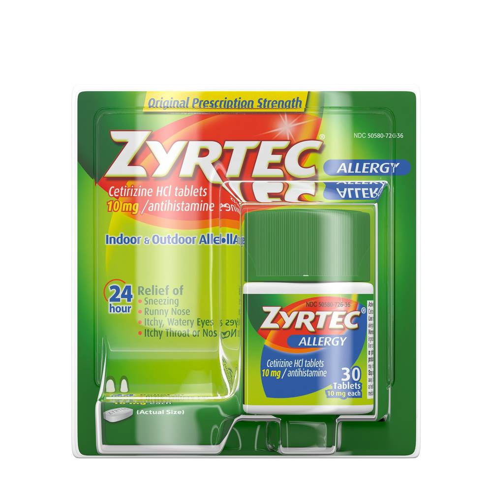 Zyrtec 24HR Allergy Relief Tablets, 10mg Cetirizine HCl, 30 CT