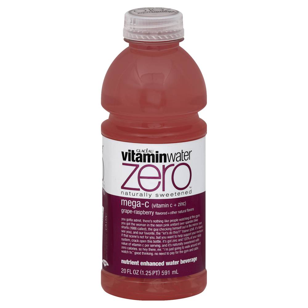 Glaceau Vitamin Water Zero Mega C Grape Raspberry Beverages (20oz plastic bottle)