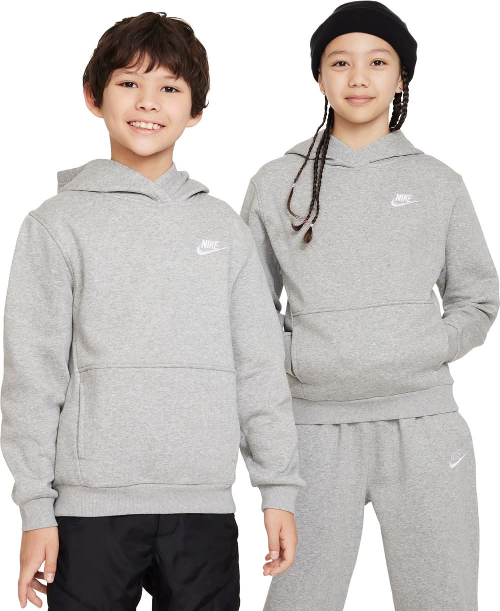 Nike All Kids Fit Sportswear Club Fleece Hoodie (Dk Grey Heather/White, M)