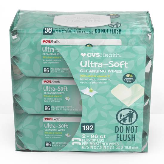 CVS Health Ultra-Soft Green Tea Cleansing Wipes, 96 CT, 3 PK