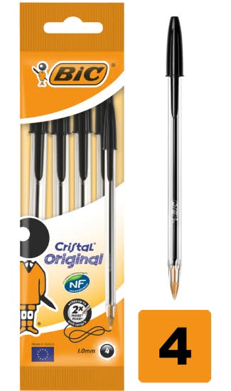 BiC Black, Medium Cristal Original Pens (4 pack)