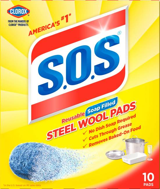 S.o.s Clorox Reusable Soap Filled Steel Wool Pads (10 ct)