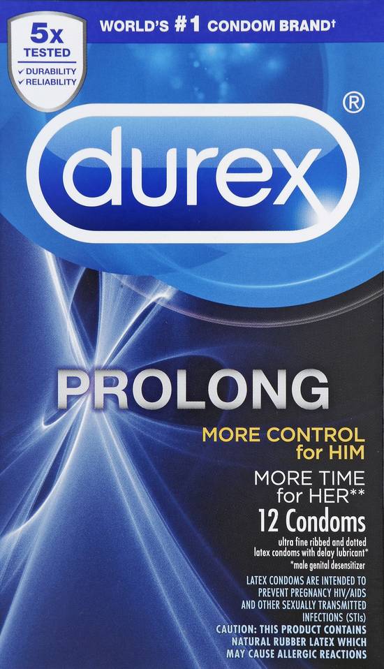 Durex Prolong Lubricated Latex Condoms (12 ct)