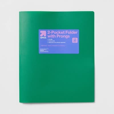 up&up 2 Pocket Plastic Folder With Prongs, Green