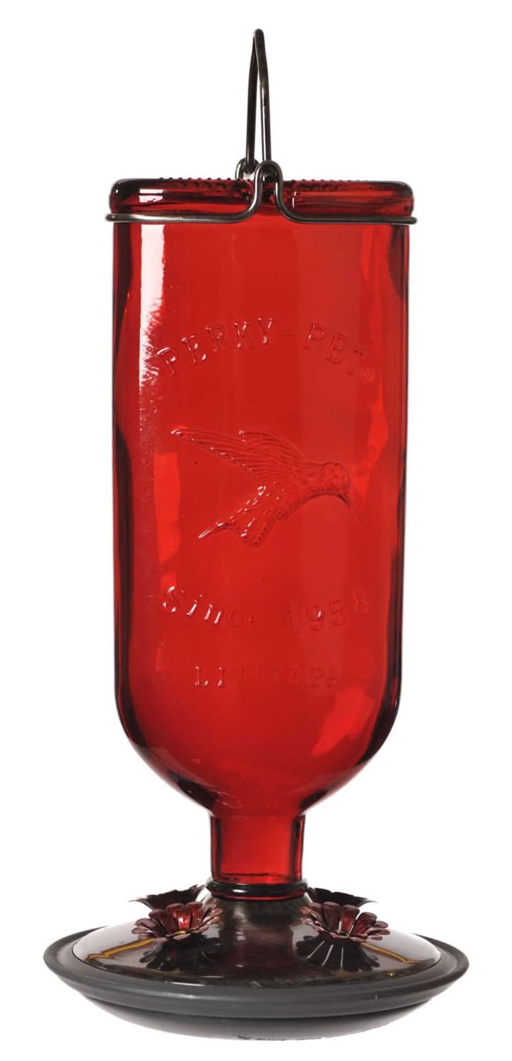 Perky-Pet Hummingbird 16 Oz Glass/Metal/Plastic Antique Bottle Nectar Bird Feeder 4 Ports