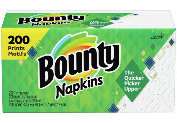 Bounty Quilted 1-Ply Napkins, White, Pack Of 200 Napkins