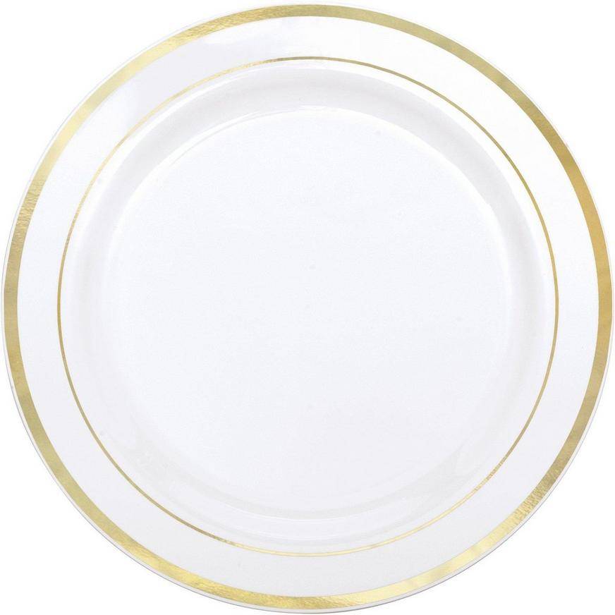 Party City Gold Trimmed Premium Plastic Dinner Plates (10.25in)