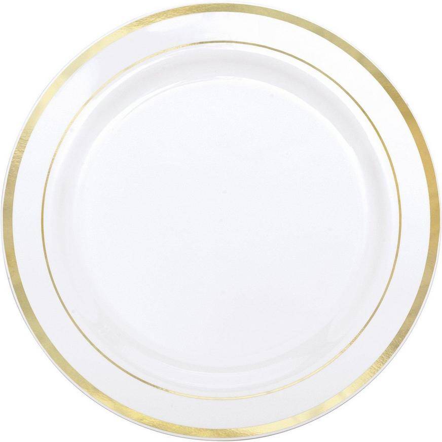 Party City Gold Trimmed Premium Plastic Dinner Plates, 10.25in (20 ct)