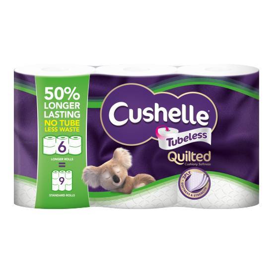 Cushelle White, Quilted 3 Ply Tubeless Toilet Tissue Equals Rolls (6 pack)