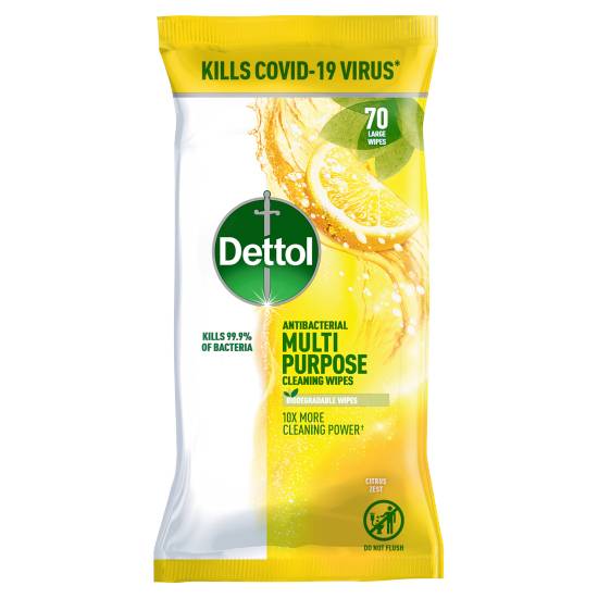 Dettol Antibacterial Multipurpose Cleaning Wipes Citrus Zest Large Wipes (70 ct)