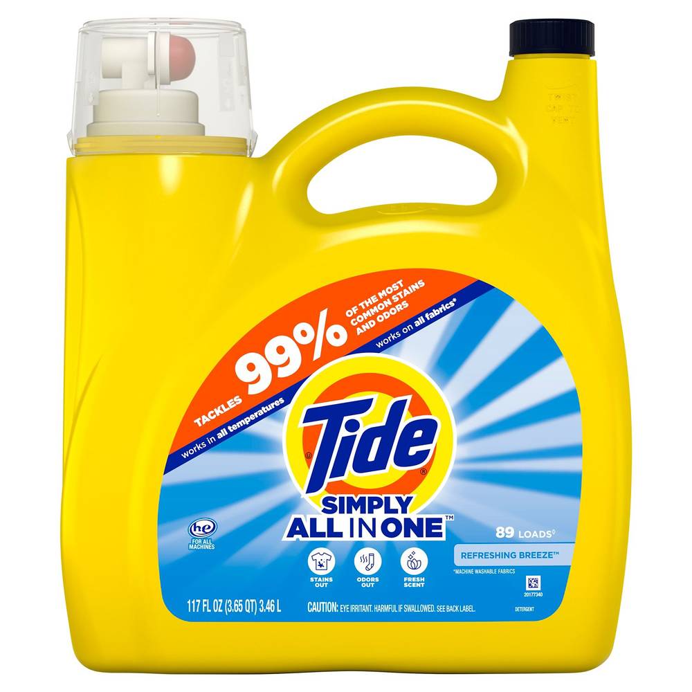 Tide Simply Clean & Fresh Liquid Laundry Detergent, Refreshing Breeze, 89 loads, 117 oz
