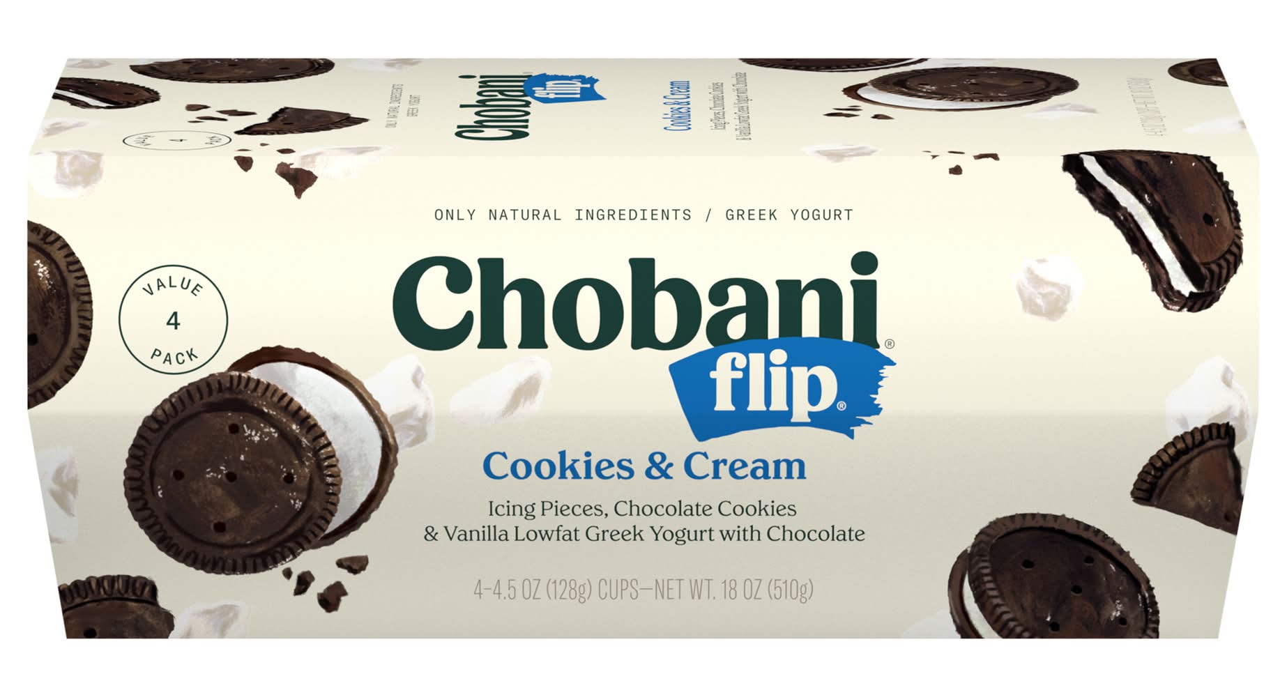 Chobani Flip Low Fat Greek Yogurt, Cookies & Cream (4 x 4.5 oz)