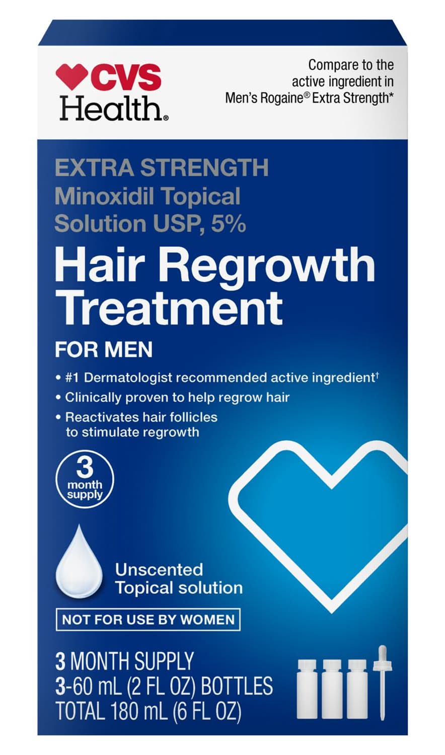 Cvs Men'S Extra Strength 5% Minoxidil Solution For Hair Regrowth, 3 Month Supply