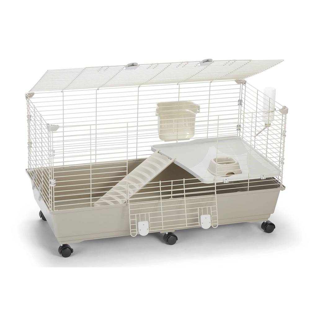 Full Cheeks™ Split-Level Rabbit Habitat - Includes Cage, Shelf, Ramp, Wheels, & Feeding Accs. (Size: 54.4\"L X 31.9\"W X 27.2\"H)