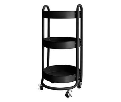 Black Onyx 3-tier Round Metal Rolling Storage Cart, size 7, Black