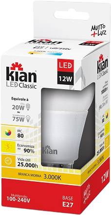 Kian lâmpada de led e27 branca morna 12w/3000k (1 un)
