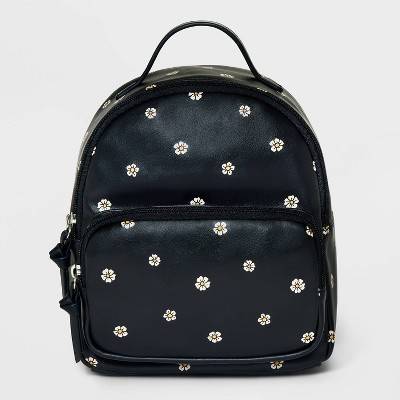 Art Class Mini Backpack With Flower Print, 8.5" , Black