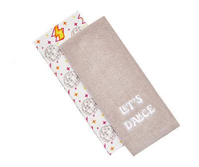 Euphoric Expression "Let's Dance" Gray Disco Embroidered 2-Piece Hand Towel Set