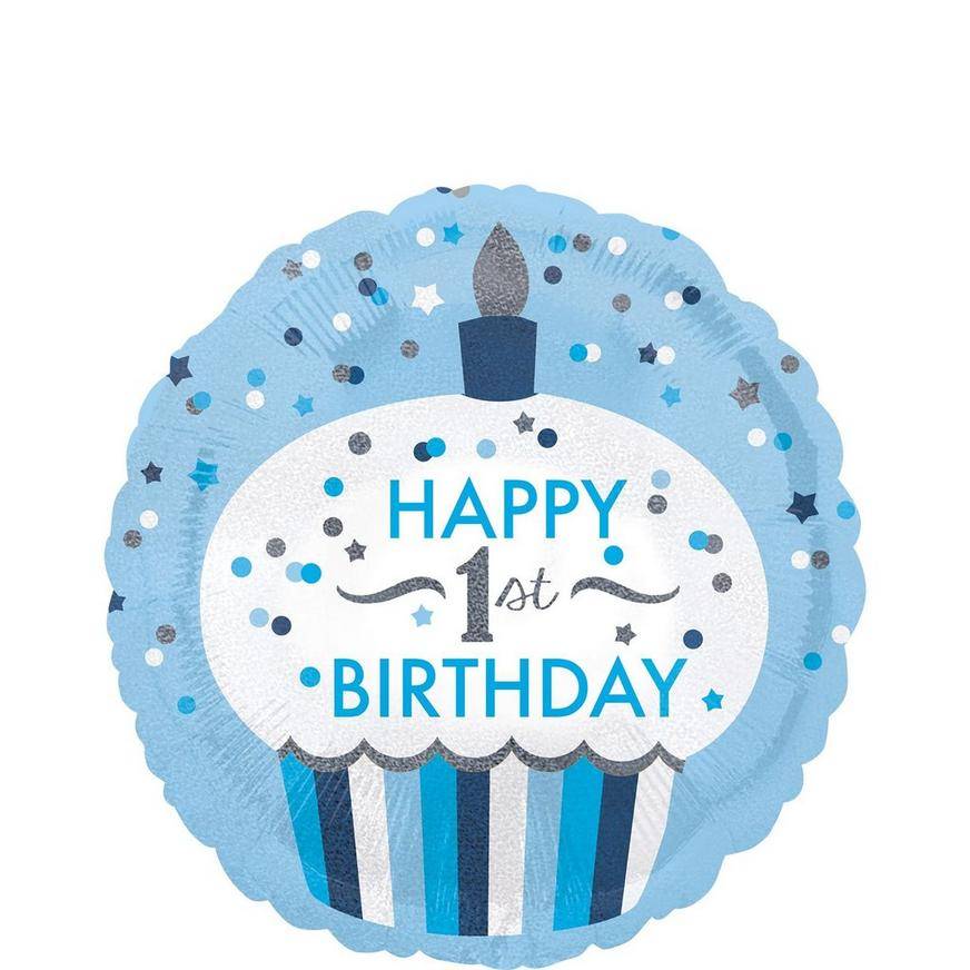 Uninflated Blue Cupcake 1st Birthday Balloon 18in