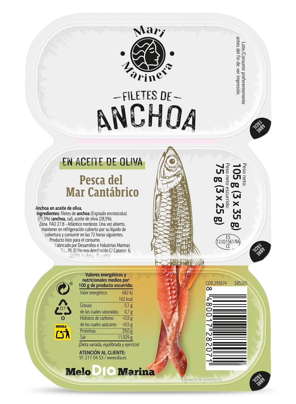 Filetes De Anchoa En Aceite De Oliva Mari Marinera De Dia Pack 3 X 25 G