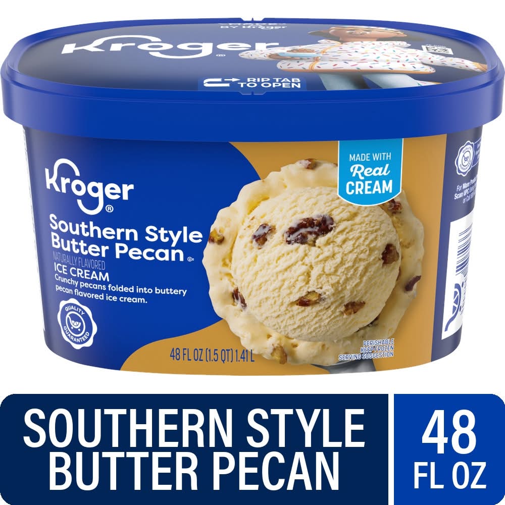 Kroger Ice Cream Tub, Southern Style Butter Pecan Crunch (48 oz)