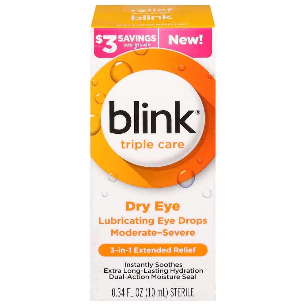 Blink Triple Care Dry Eye Moderate-Severe Lubricating Eye Drops (0.34 fl oz)