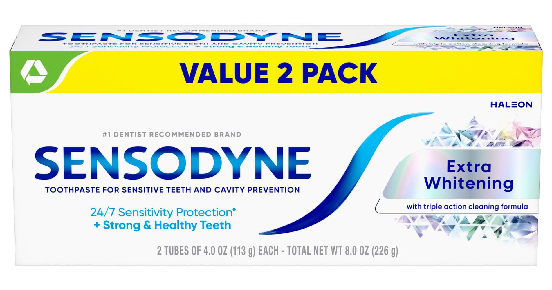 Sensodyne Sensitive Teeth Extra Whitening Toothpaste, Mint (2 x 4 oz)