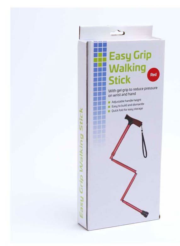 Crest Easy Grip Folding Walking Stick With Gel Handle - Red