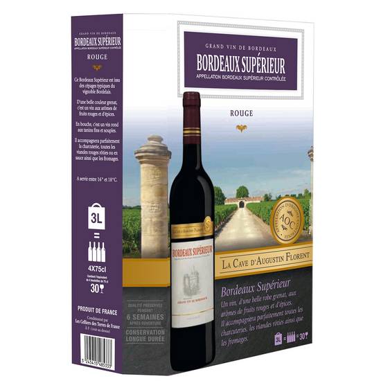 La Cave d'Augustin Florent - Vin rouge Bordeaux supérieur domestique (4 pièces, 750 ml)