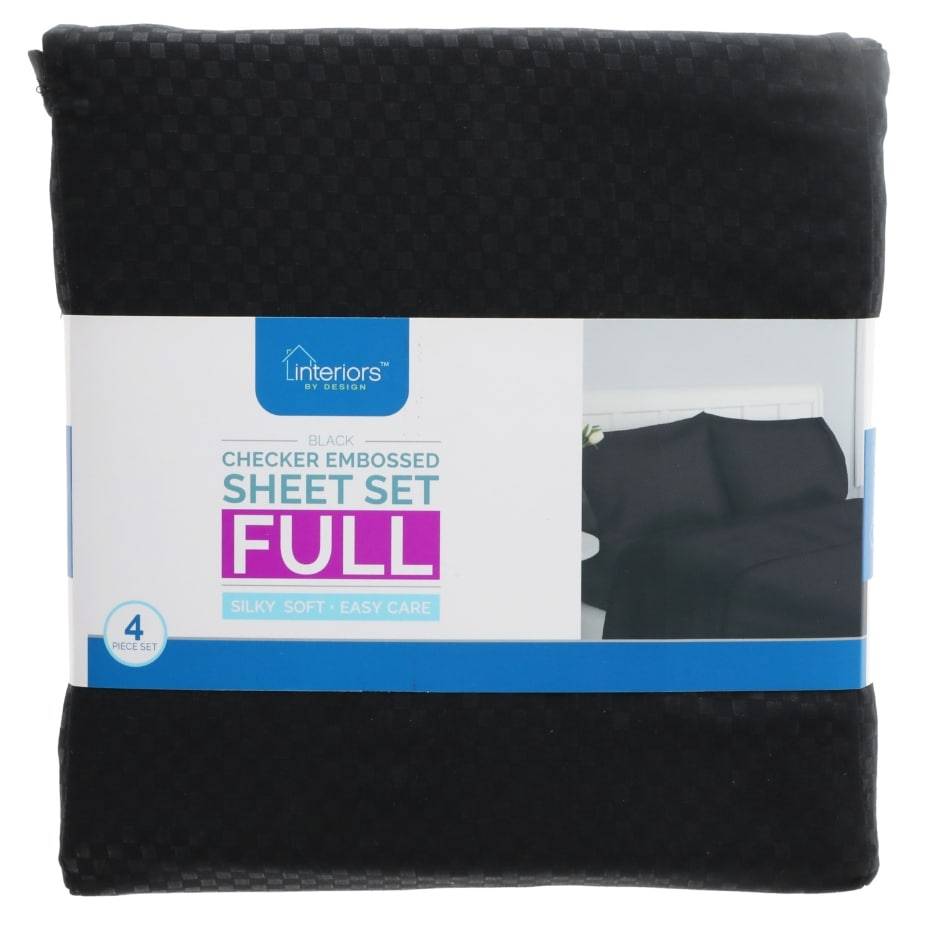 Interiors By Design Checker Embossed Full Sheet Set, Black (4 ct)