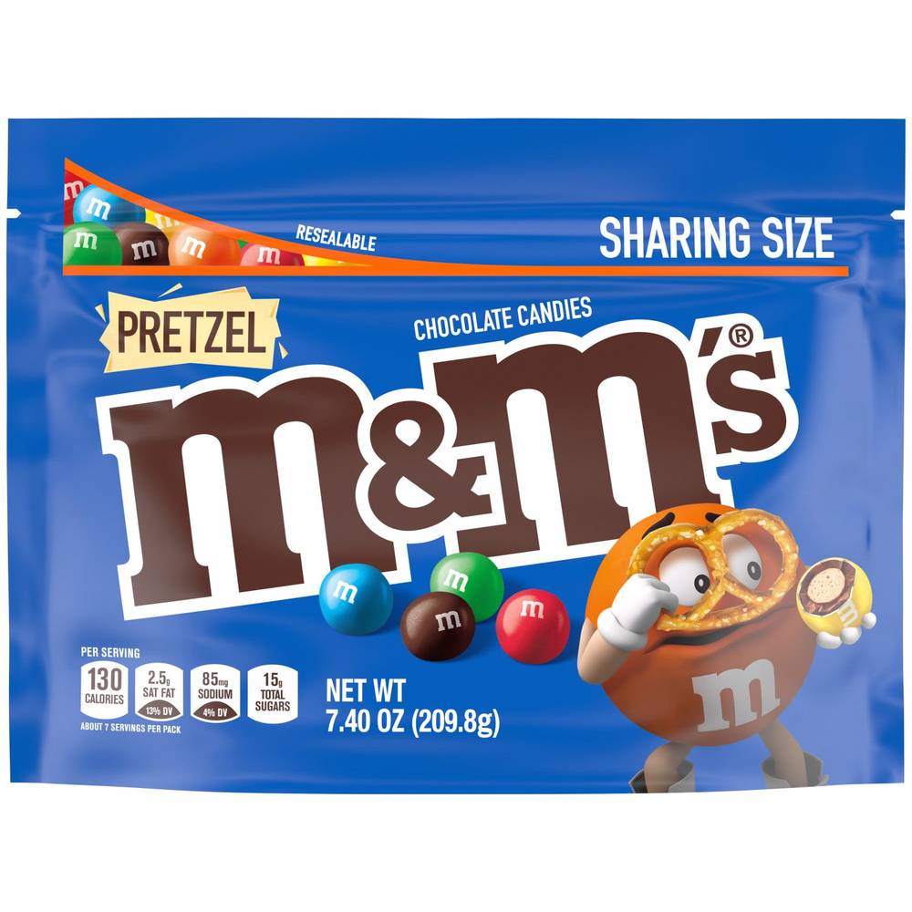M&M'S Pretzel Milk Chocolate Candy, Sharing Size, 7.4 oz Resealable Bag