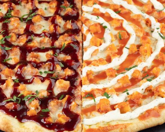 Half BBQ Chicken & Half Buffalo Chicken Pizza