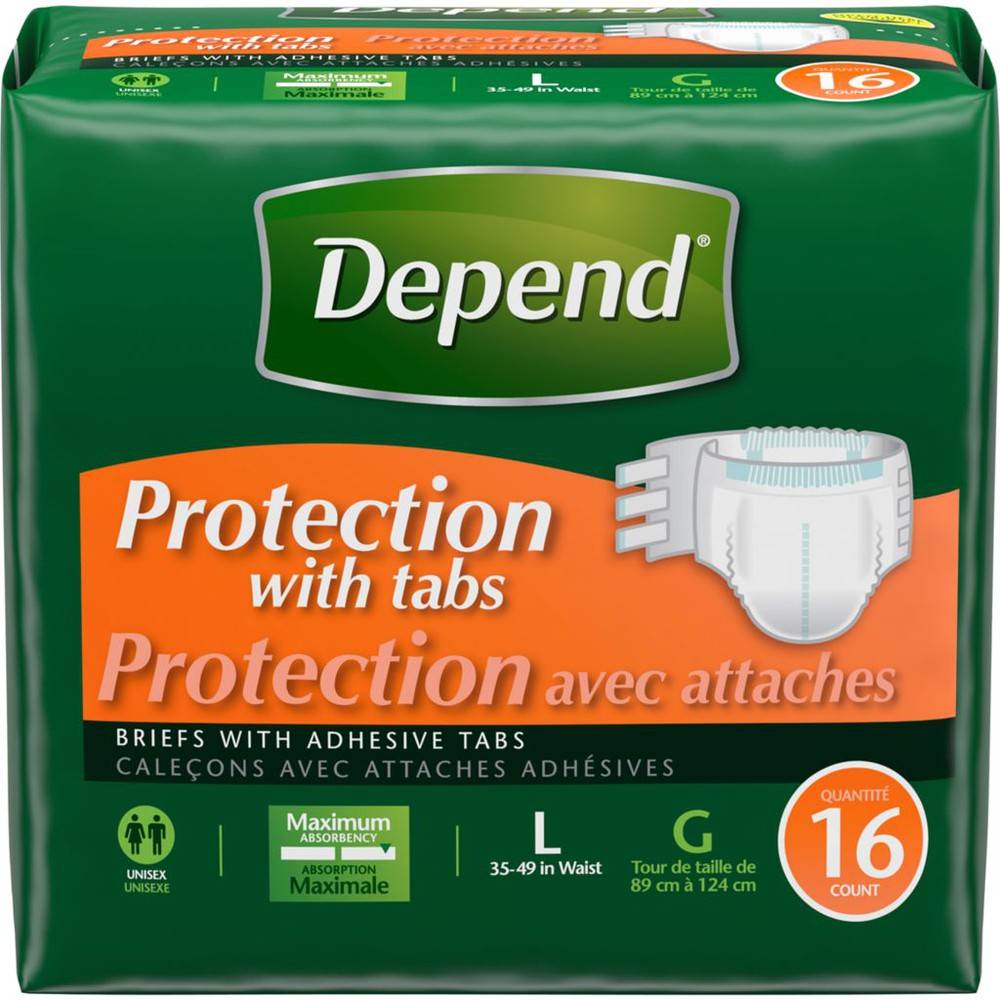 Depend Briefs With Tabs Maximum Absorbency L