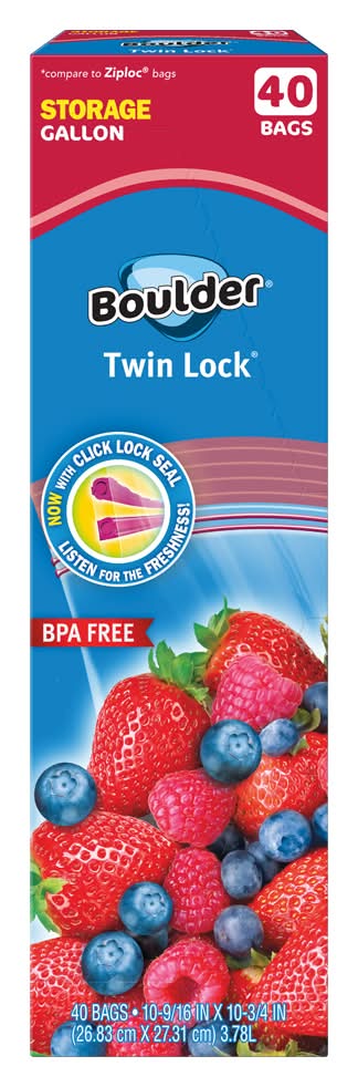 Boulder Canyon Twin Lock Storage Gallon Bags, 10-9/16in x 10-3/4in (40 ct)