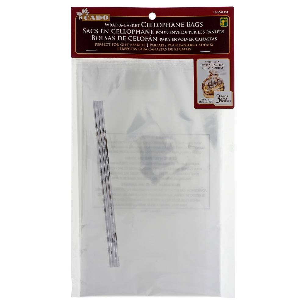 Clear Cellophane Bags, 3 Pack