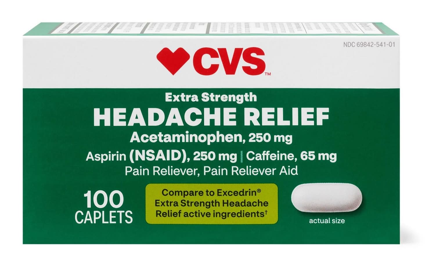 Cvs Extra Strength Headache Relief Acetaminophen, Aspirin (Nsaid) & Caffeine Caplets, 100 Ct