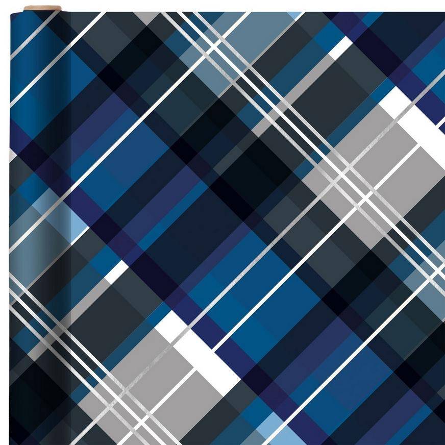 Navy Plaid Gift Wrap, 16ft x 30in (40 sq ft)