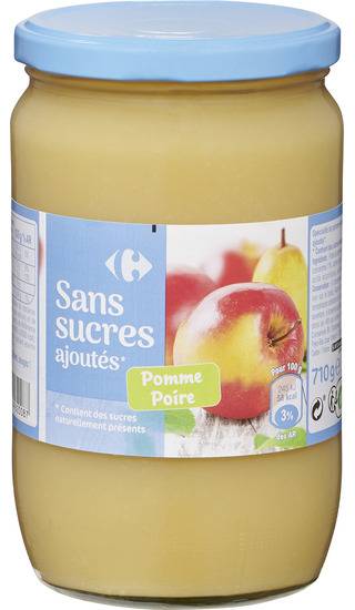 Carrefour compote pommes poires sans sucres ajoutés