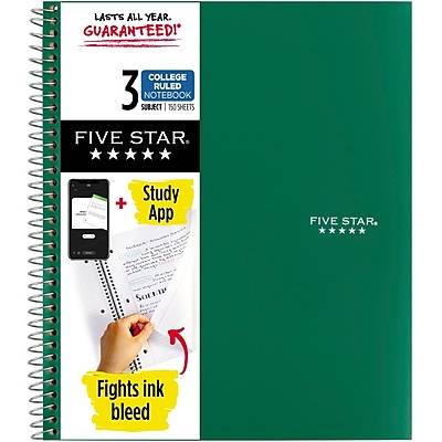 Five Star 3-Subject Notebooks, 8.5 x 11, College Ruled, 150 Sheets, Each (06050/06210)