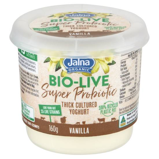Jalna Organic Bio-live Super Probiotic Yoghurt Vanilla 160g