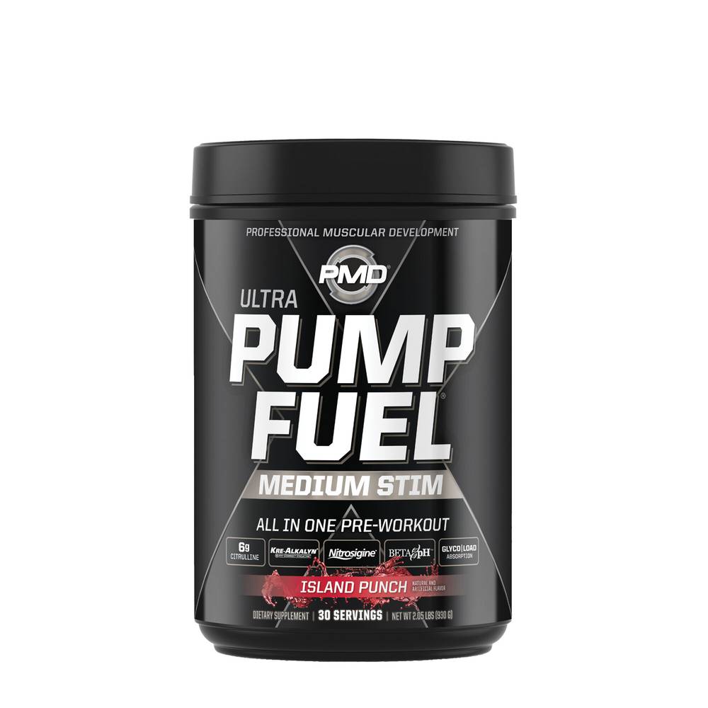 PMD Ultra Pump Fuel Medium Stim All in One Pre Workout Drink Mix 30 Servings, Island Punch (32.8 oz)