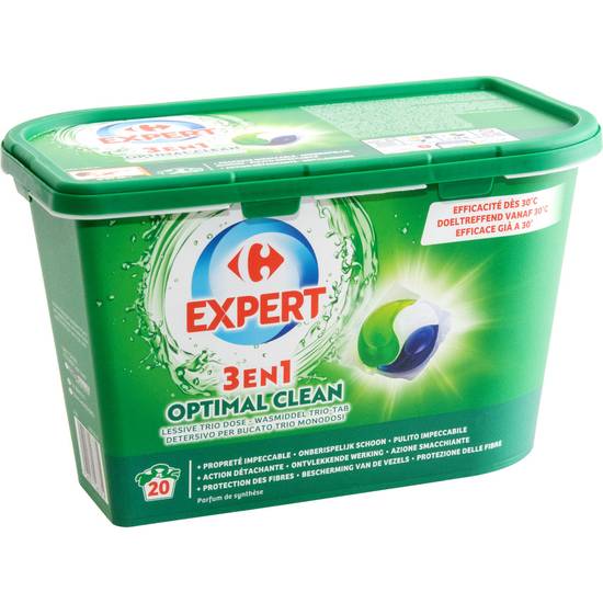 Carrefour Expert 3 en 1 Optimal clean Lessive Trio Dose 20 Lavages