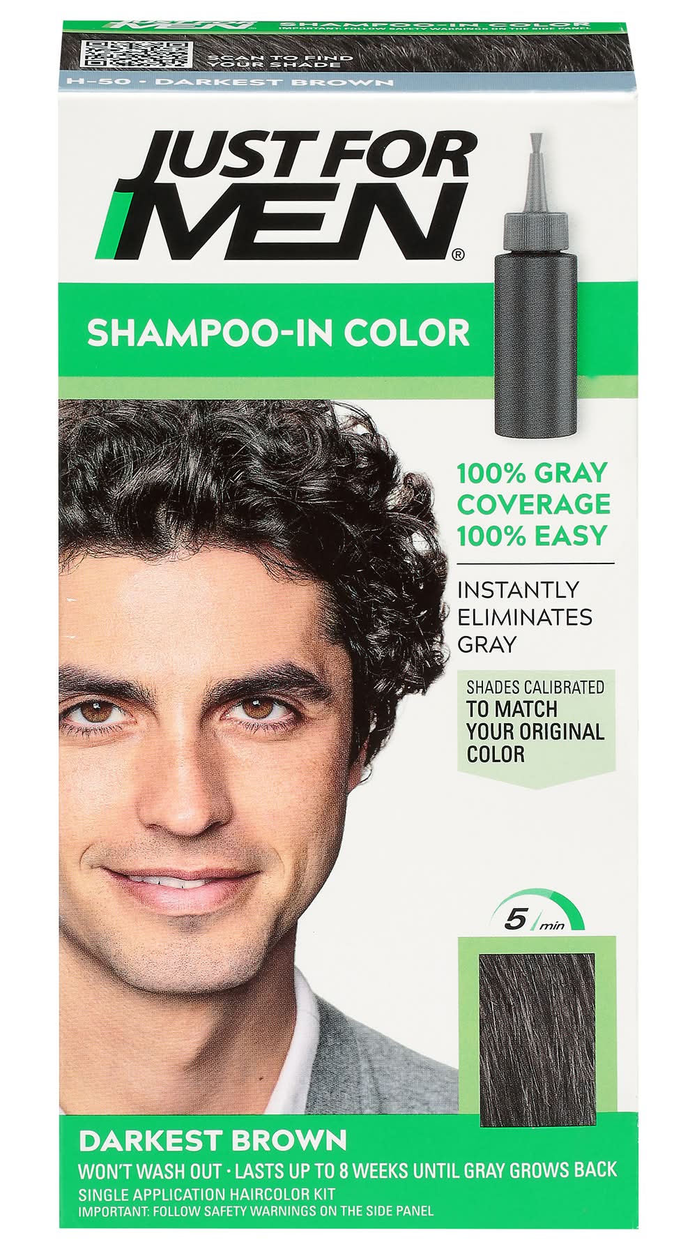 Just For Men H-50 Darkest Brown Shampoo-In Color (1.8 oz)