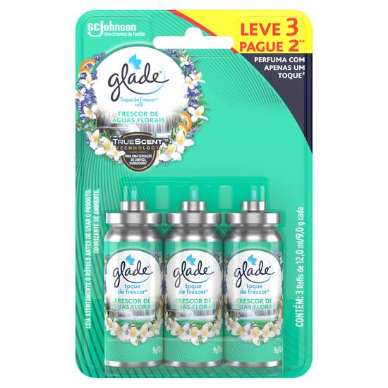 Glade kit refil odorizador de ambientes frescor de águas florais (3 un, 12 ml)