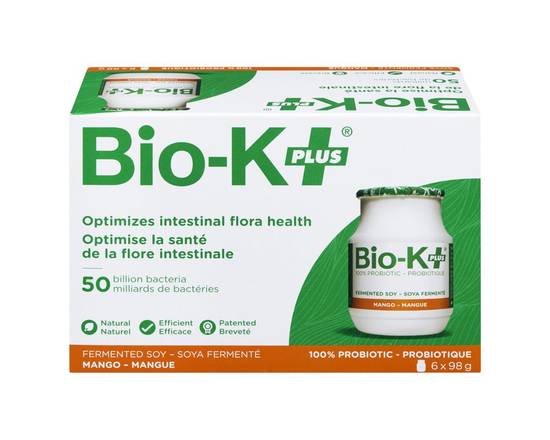 Bio K+ · Soya fermenté probiotique à la mangue (6x98 g) - Fermented soy probiotic (6 x 98 g)