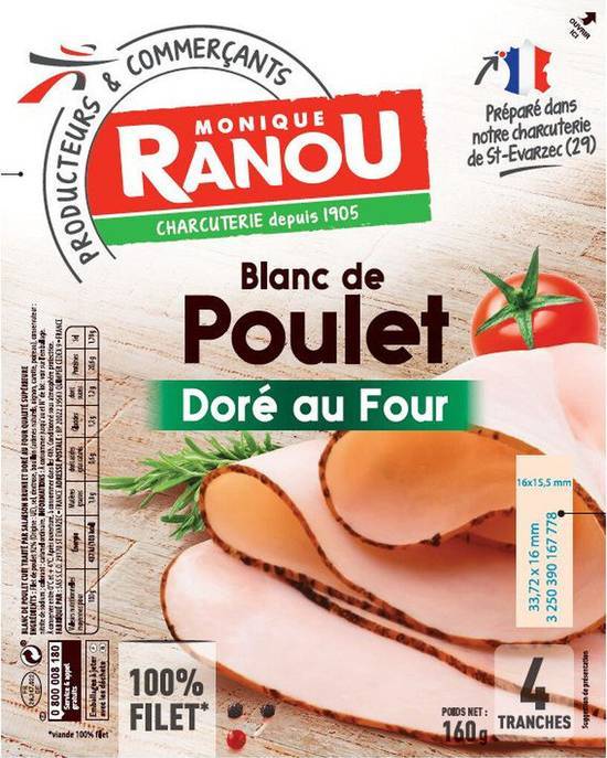 Blanc de poulet doré au four - monique ranou - 160g