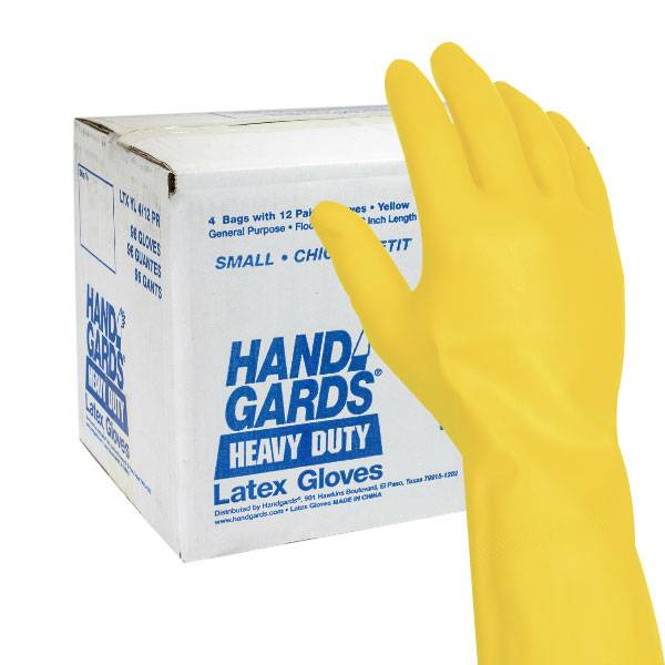 Handgards Gloves Latex Reusable, Small, Yellow (4 ct)