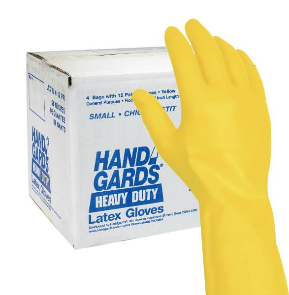 Handgards Gloves Latex Reusable, Small, Yellow (4 ct)